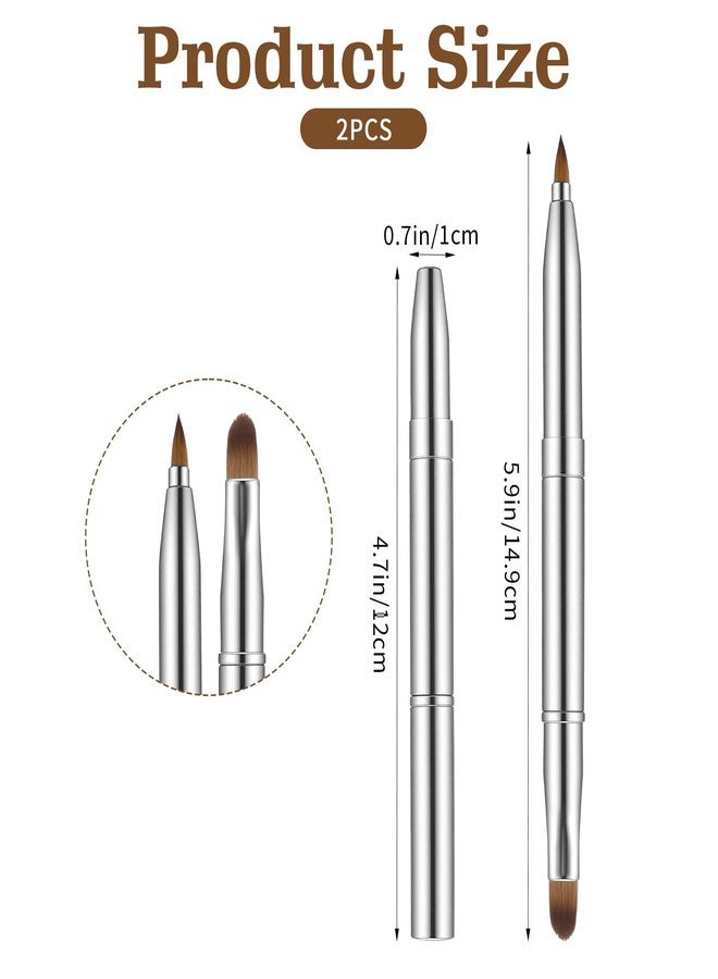 Thrymme 2PCS Retractable Lip Brush, Double-Ended Retractable Lipstick Brush for Lipstick, Gloss and Eyeshadow, with Cap for Clean Storage, Silver - Image 2